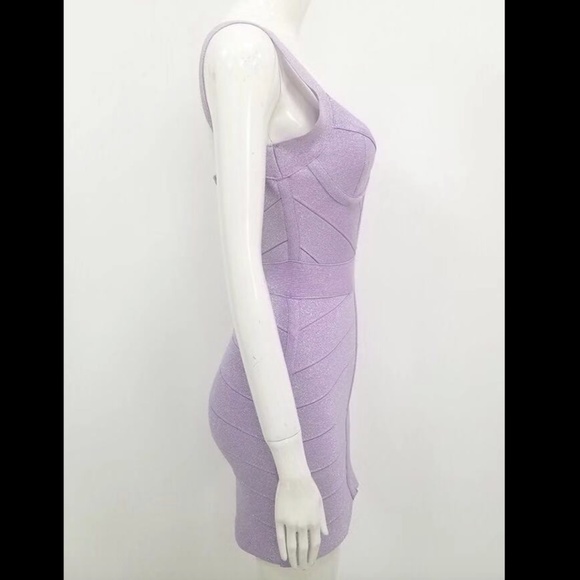 NEW! DESIGNER COUTURE LAVENDER LILAC SHIMMERING BANDAGE DRESS STUNNING COCKTAIL - Picture 4 of 8